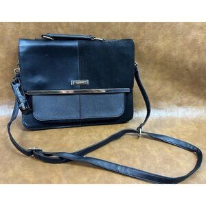 RIVER ISLAND BLACK HANDBAG FAUX LEATHER SUEDE SHOULDER BAG SATCHEL GOLD